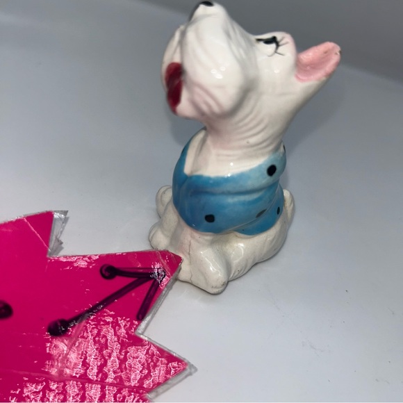 Vintage Ceramic Terrier dog figure 3" wearing blue sweater pink ears smalls READ - Picture 6 of 12
